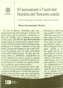 El Pensament i l'activitat liter�ria del Setcents catal�, 1